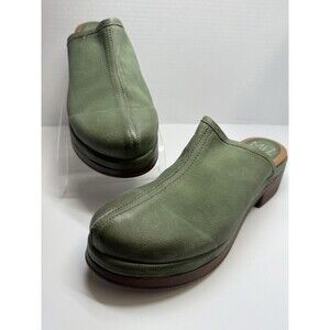 Miz Mooz Lunea QVC Green Leather Slip On Heeled Mule Sandal Shoes Sz 41 US 10.5